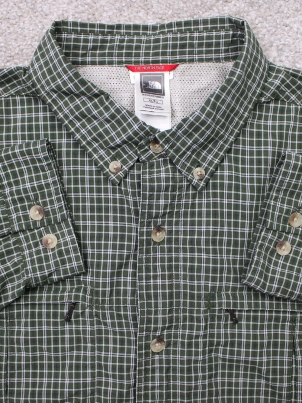 The North Face Shirt Mens XL Green Roll Sleeve Vented Long‎ Sleeve Zip Pocket